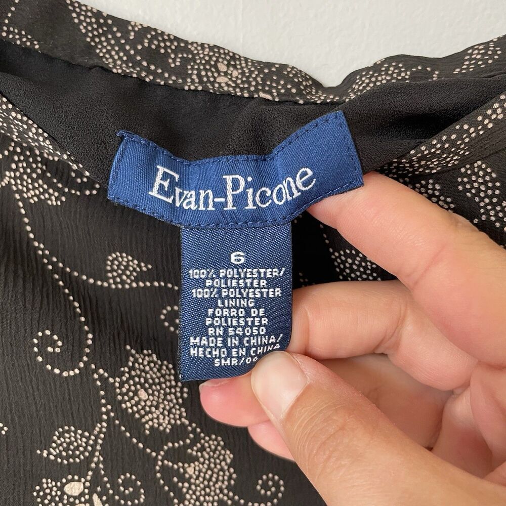 Evan-Picone Vintage Cottagcore Midi Skirt Floral Print Flowy Black Women's 6 - Picture 7 of 11